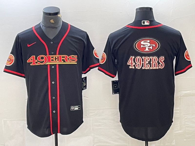 Men's San Francisco 49ers Big Logo Black Red Cool Base Stitched 2023 Baseball Jersey Men's San Francisco 49ers Big Logo Black Red Cool Base Stitched 2023 Baseball Jersey