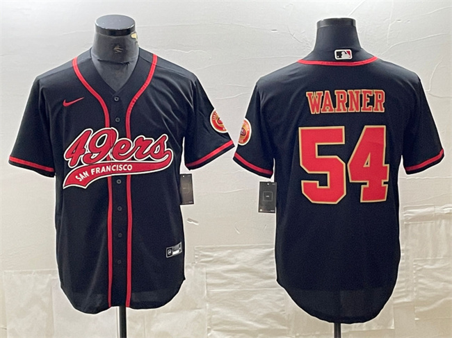 Men's San Francisco 49ers #54 Fred Warner Black With Patch Cool Base Stitched Baseball Jersey Men's San Francisco 49ers #54 Fred Warner Black With Patch Cool Base Stitched Baseball Jersey