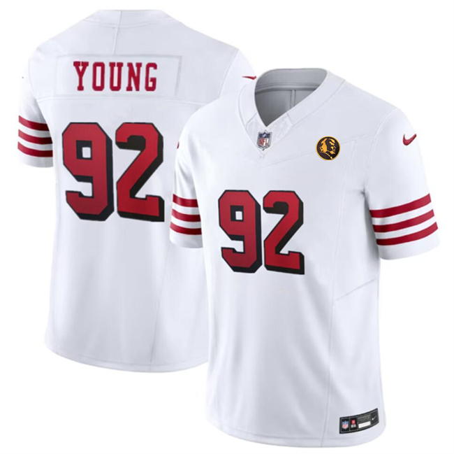 Men's San Francisco 49ers #92 Chase Young New White 2023 F.U.S.E. With John Madden Patch Vapor Limited Stitched Football Jersey Men's San Francisco 49ers #92 Chase Young New White 2023 F.U.S.E. With John Madden Patch Vapor Limited Stitched Football Jersey
