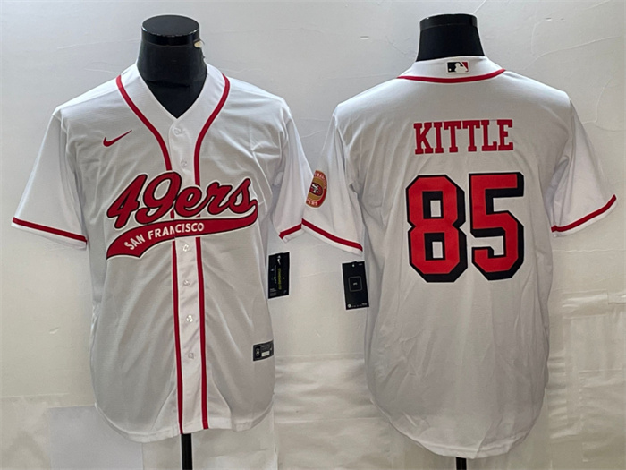 Men's San Francisco 49ers #85 George Kittle New White Cool Base Stitched Baseball Jersey Men's San Francisco 49ers #85 George Kittle New White Cool Base Stitched Baseball Jersey