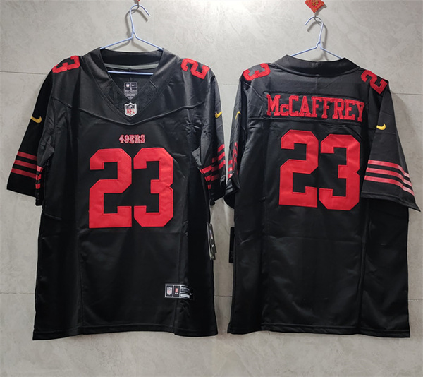Men's San Francisco 49ers #23 Christian McCaffrey Black 2023 F.U.S.E. Vapor Untouchable Limited Stitched Football Jersey Men's San Francisco 49ers #23 Christian McCaffrey Black 2023 F.U.S.E. Vapor Untouchable Limited Stitched Football Jersey