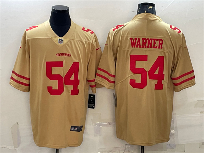 Men's San Francisco 49ers #54 Fred Warner Gold Stitched Football Jersey Men's San Francisco 49ers #54 Fred Warner Gold Stitched Football Jersey