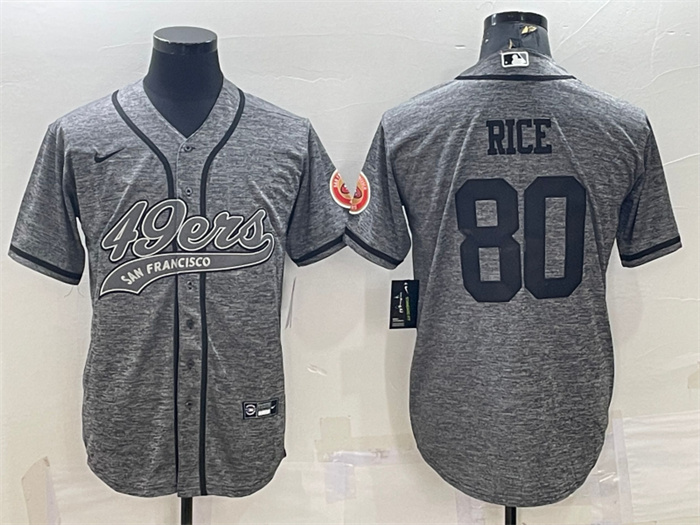 Men's San Francisco 49ers #80 Jerry Rice Grey With Patch Cool Base Stitched Baseball Jersey Men's San Francisco 49ers #80 Jerry Rice Grey With Patch Cool Base Stitched Baseball Jersey