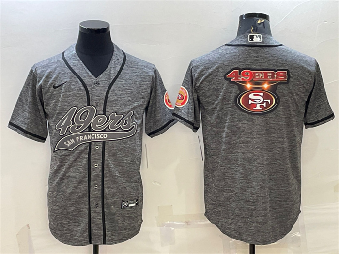 Men's San Francisco 49ers Grey Team Big Logo With Patch Cool Base Stitched Baseball Jersey Men's San Francisco 49ers Grey Team Big Logo With Patch Cool Base Stitched Baseball Jersey