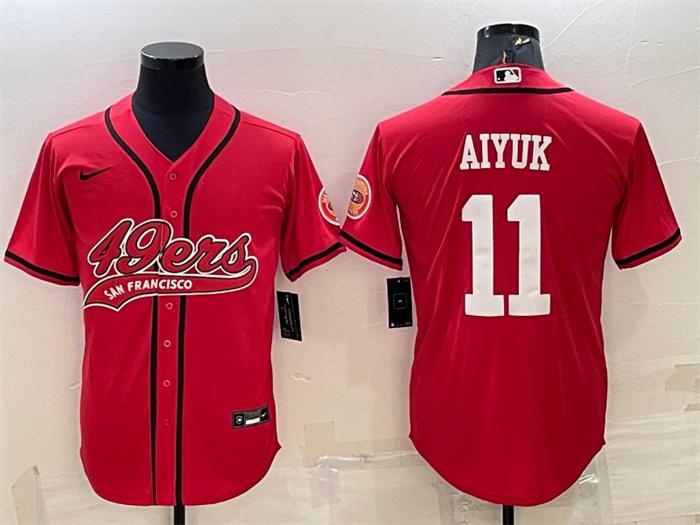 Men's San Francisco 49ers #11 Brandon Aiyuk Red With Patch Cool Base Stitched Baseball JerseyS Men's San Francisco 49ers #11 Brandon Aiyuk Red With Patch Cool Base Stitched Baseball JerseyS