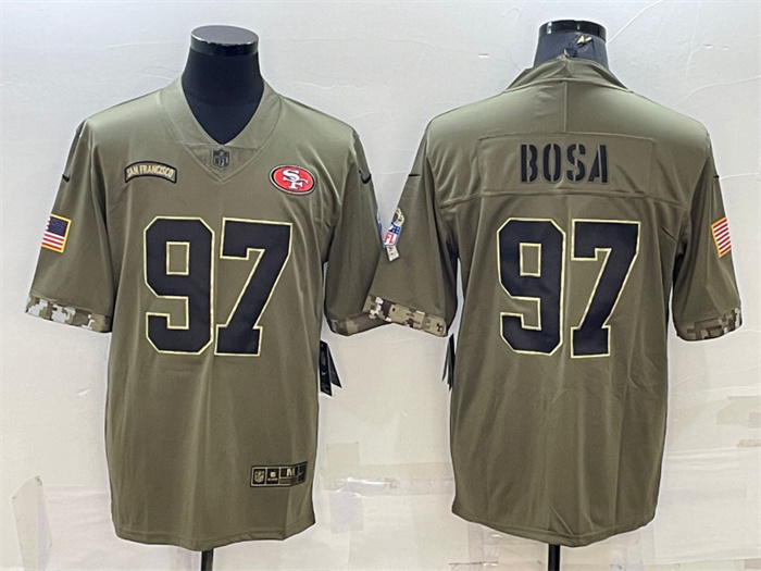 Men's San Francisco 49ers #97 Nick Bosa Olive 2022 Salute To Service Limited Stitched Jersey Men's San Francisco 49ers #97 Nick Bosa Olive 2022 Salute To Service Limited Stitched Jersey
