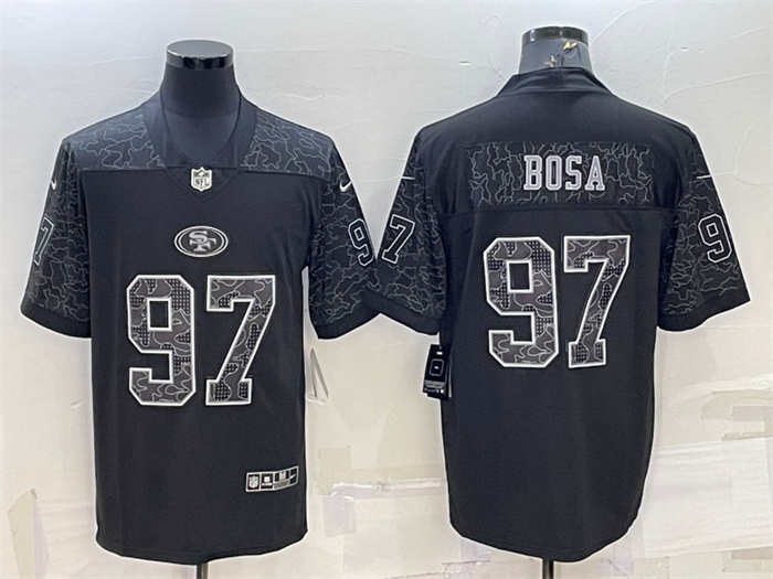 Men's San Francisco 49ers #97 Nick Bosa Black Reflective Limited Stitched Football Jersey Men's San Francisco 49ers #97 Nick Bosa Black Reflective Limited Stitched Football Jersey