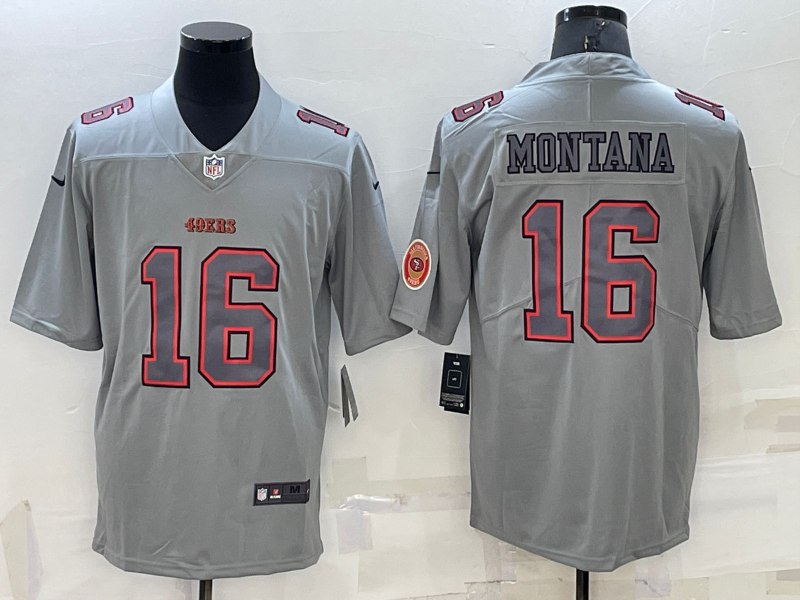 Men's San Francisco 49ers #16 Joe Montana Grey Atmosphere Fashion Stitched Jersey Men's San Francisco 49ers #16 Joe Montana Grey Atmosphere Fashion Stitched Jersey