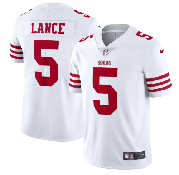 Men's San Francisco 49ers #5 Trey Lance 2022 New White Vapor Untouchable Stitched Jersey Men's San Francisco 49ers #5 Trey Lance 2022 New White Vapor Untouchable Stitched Jersey