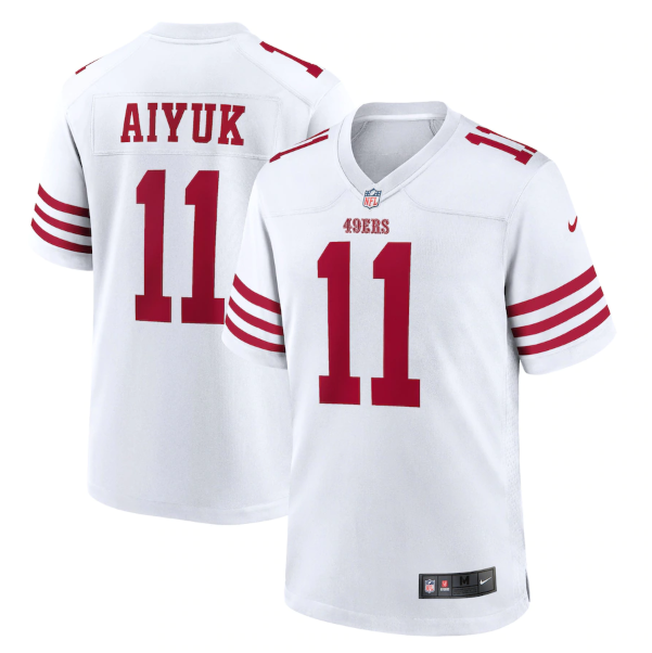 Men's San Francisco 49ers #11 Brandon Aiyuk 2022 New White Stitched Game Jersey Men's San Francisco 49ers #11 Brandon Aiyuk 2022 New White Stitched Game Jersey