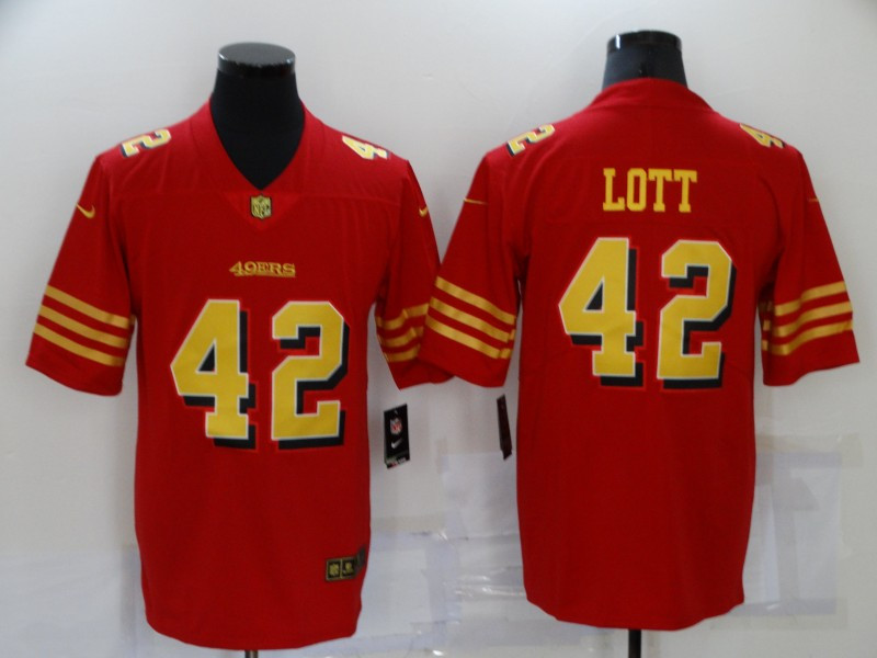 Men's San Francisco 49ers #42 Ronnie Lott Red Gold 2021 Vapor Untouchable Stitched NFL Nike Limited Jersey Men's San Francisco 49ers #42 Ronnie Lott Red Gold 2021 Vapor Untouchable Stitched NFL Nike Limited Jersey