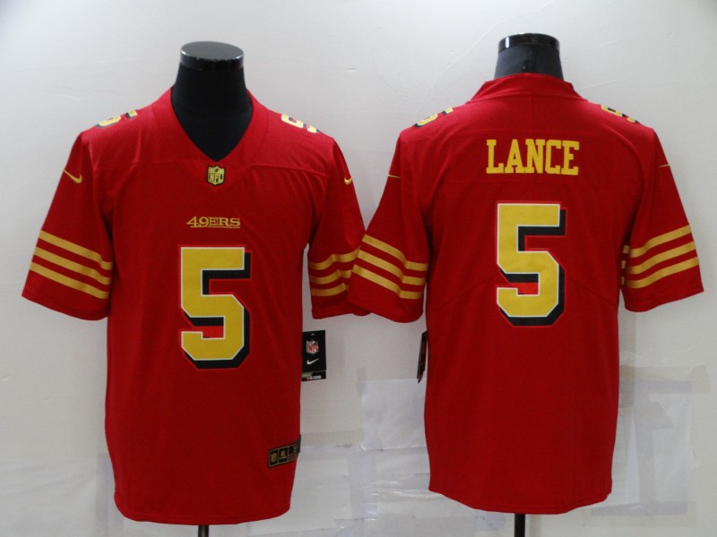 Men's San Francisco 49ers #5 Trey Lance Red Gold 2021 Vapor Untouchable Stitched NFL Nike Limited Jersey Men's San Francisco 49ers #5 Trey Lance Red Gold 2021 Vapor Untouchable Stitched NFL Nike Limited Jersey