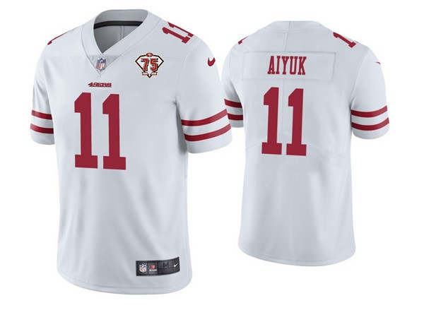 Men's Nike 49ers 11 Brandon Aiyuk White 75th Anniversary Vapor Untouchable Limited Jersey Men's Nike 49ers 11 Brandon Aiyuk White 75th Anniversary Vapor Untouchable Limited Jersey