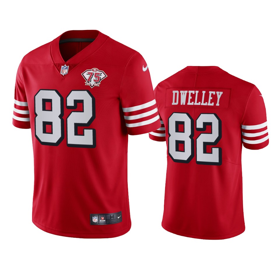 Nike 49ers #82 Ross Dwelley Red Rush Men's 75th Anniversary Stitched NFL Vapor Untouchable Limited Jersey Nike 49ers #82 Ross Dwelley Red Rush Men's 75th Anniversary Stitched NFL Vapor Untouchable Limited Jersey