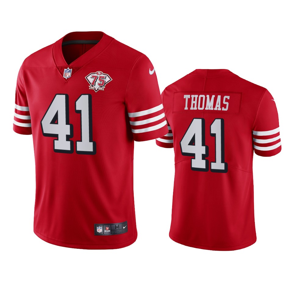 Nike 49ers #41 Ambry Thomas Red Rush Men's 75th Anniversary Stitched NFL Vapor Untouchable Limited Jersey Nike 49ers #41 Ambry Thomas Red Rush Men's 75th Anniversary Stitched NFL Vapor Untouchable Limited Jersey