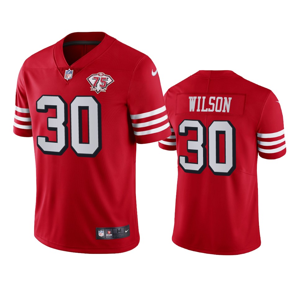 Nike 49ers #30 Jeff Wilson Red Rush Men's 75th Anniversary Stitched NFL Vapor Untouchable Limited Jersey Nike 49ers #30 Jeff Wilson Red Rush Men's 75th Anniversary Stitched NFL Vapor Untouchable Limited Jersey
