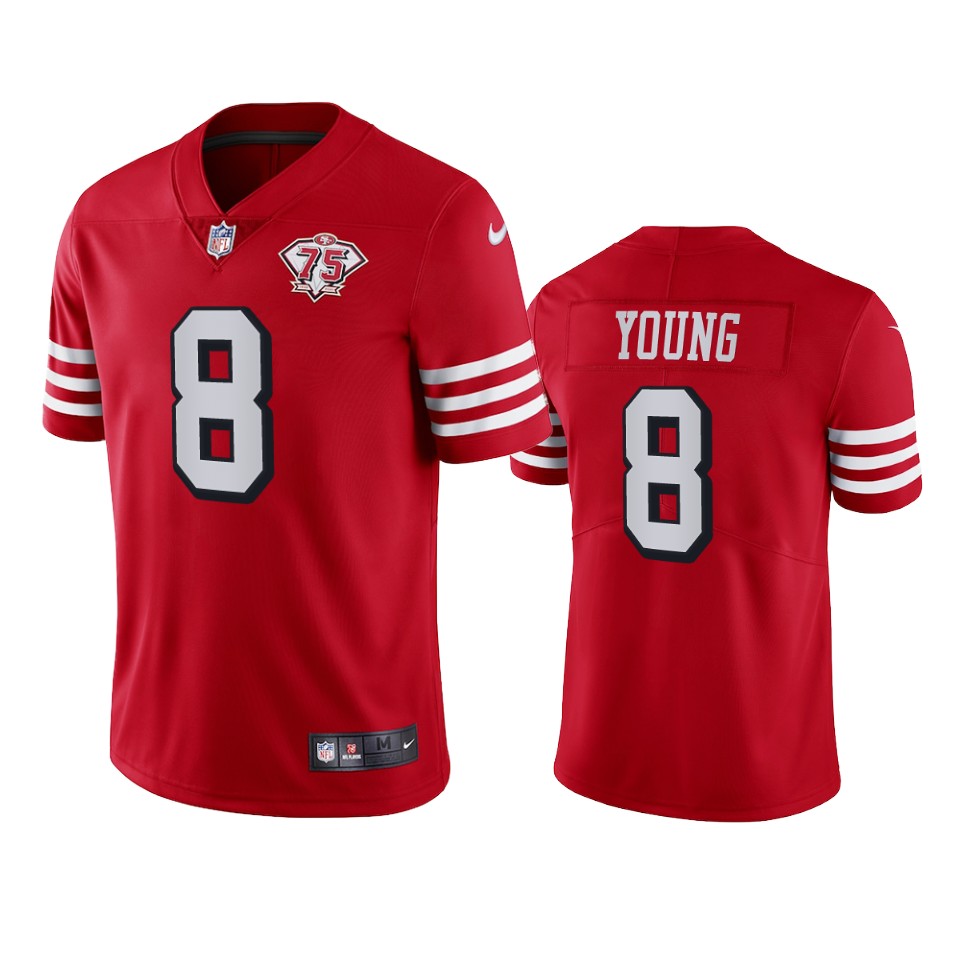 Nike 49ers #8 Steve Young Red Rush Men's 75th Anniversary Stitched NFL Vapor Untouchable Limited Jersey Nike 49ers #8 Steve Young Red Rush Men's 75th Anniversary Stitched NFL Vapor Untouchable Limited Jersey