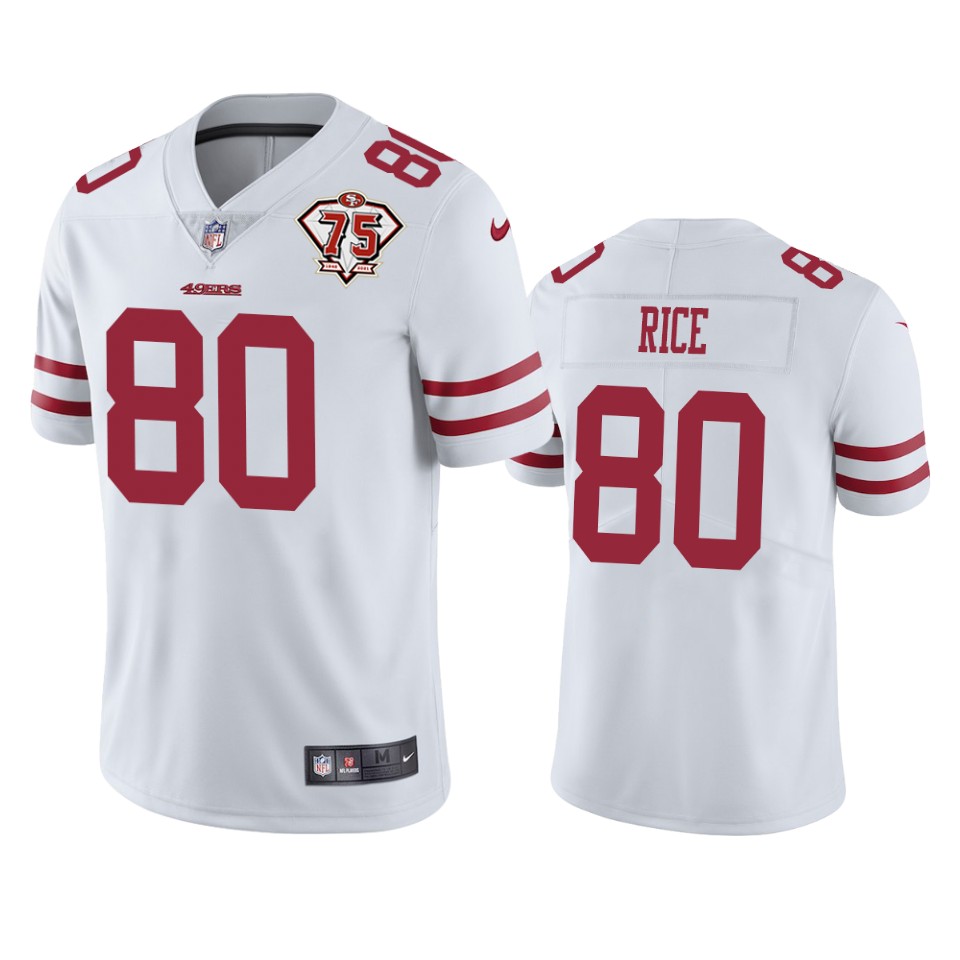 Nike 49ers #80 Jerry Rice White Men's 75th Anniversary Stitched NFL Vapor Untouchable Limited Jersey Nike 49ers #80 Jerry Rice White Men's 75th Anniversary Stitched NFL Vapor Untouchable Limited Jersey