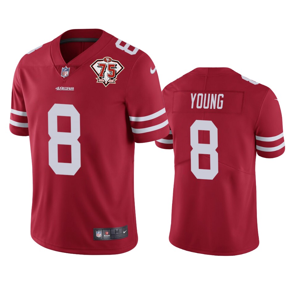 Nike 49ers #8 Steve Young Red Men's 75th Anniversary Stitched NFL Vapor Untouchable Limited Jersey Nike 49ers #8 Steve Young Red Men's 75th Anniversary Stitched NFL Vapor Untouchable Limited Jersey