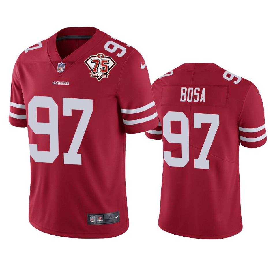 Nike 49ers #97 Nick Bosa Red Men's 75th Anniversary Stitched NFL Vapor Untouchable Limited Jersey Nike 49ers #97 Nick Bosa Red Men's 75th Anniversary Stitched NFL Vapor Untouchable Limited Jersey