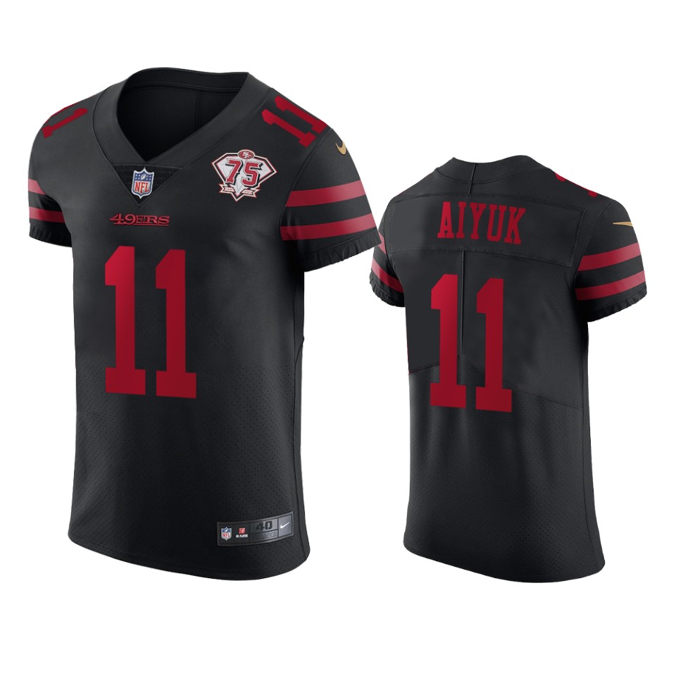 Nike 49ers #11 Brandon Aiyuk Black Alternate Men's 75th Anniversary Stitched NFL Vapor Untouchable Elite Jersey Nike 49ers #11 Brandon Aiyuk Black Alternate Men's 75th Anniversary Stitched NFL Vapor Untouchable Elite Jersey