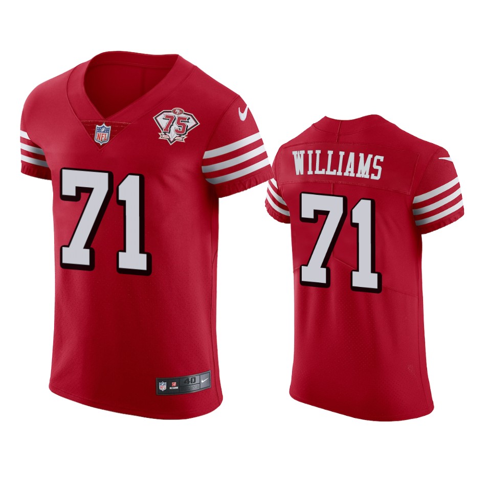 Nike 49ers #71 Trent Williams Red Rush Men's 75th Anniversary Stitched NFL Vapor Untouchable Elite Jersey Nike 49ers #71 Trent Williams Red Rush Men's 75th Anniversary Stitched NFL Vapor Untouchable Elite Jersey