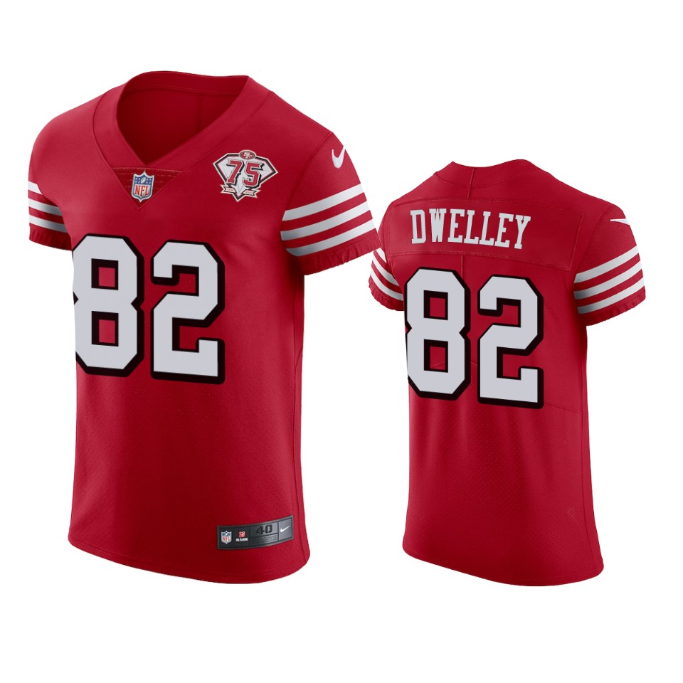 Nike 49ers #82 Ross Dwelley Red Rush Men's 75th Anniversary Stitched NFL Vapor Untouchable Elite Jersey Nike 49ers #82 Ross Dwelley Red Rush Men's 75th Anniversary Stitched NFL Vapor Untouchable Elite Jersey