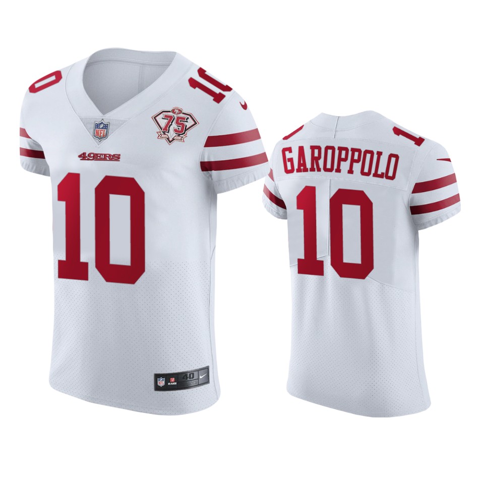 Nike 49ers #10 Jimmy Garoppolo White Men's 75th Anniversary Stitched NFL Vapor Untouchable Elite Jersey Nike 49ers #10 Jimmy Garoppolo White Men's 75th Anniversary Stitched NFL Vapor Untouchable Elite Jersey