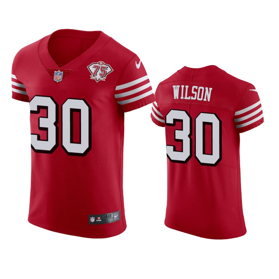 Nike 49ers #30 Jeff Wilson Red Rush Men's 75th Anniversary Stitched NFL Vapor Untouchable Elite Jersey Nike 49ers #30 Jeff Wilson Red Rush Men's 75th Anniversary Stitched NFL Vapor Untouchable Elite Jersey