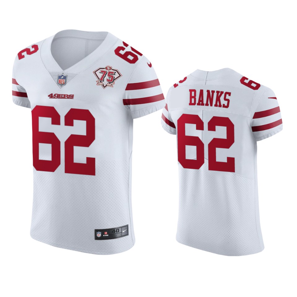 Nike 49ers #62 Aaron Banks White Men's 75th Anniversary Stitched NFL Vapor Untouchable Elite Jersey Nike 49ers #62 Aaron Banks White Men's 75th Anniversary Stitched NFL Vapor Untouchable Elite Jersey