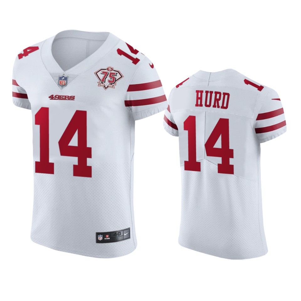 Nike 49ers #14 Jalen Hurd White Men's 75th Anniversary Stitched NFL Vapor Untouchable Elite Jersey Nike 49ers #14 Jalen Hurd White Men's 75th Anniversary Stitched NFL Vapor Untouchable Elite Jersey