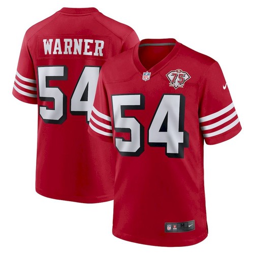 Men's San Francisco 49ers #54 Fred Warner Scarlet 75th Anniversary Red Jersey Men's San Francisco 49ers #54 Fred Warner Scarlet 75th Anniversary Red Jersey