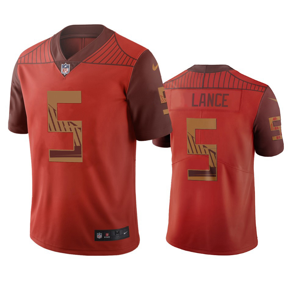 San Francisco 49ers #5 Trey Lance Orange Vapor Limited City Edition NFL Jersey San Francisco 49ers #5 Trey Lance Orange Vapor Limited City Edition NFL Jersey