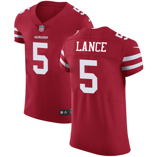San Francisco 49ers #5 Trey Lance Red Team Color Men's Stitched NFL Vapor Untouchable Elite Jersey San Francisco 49ers #5 Trey Lance Red Team Color Men's Stitched NFL Vapor Untouchable Elite Jersey