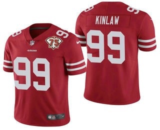 Men's San Francisco 49ers #99 Javon Kinlaw Red 75th Anniversary Patch 2021 Vapor Untouchable Stitched Nike Limited Jersey Men's San Francisco 49ers #99 Javon Kinlaw Red 75th Anniversary Patch 2021 Vapor Untouchable Stitched Nike Limited Jersey