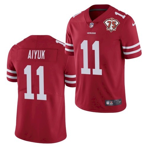 Nike 49ers 11 Brandon Aiyuk Red 75th Anniversary Vapor Untouchable Limited Jersey Nike 49ers 11 Brandon Aiyuk Red 75th Anniversary Vapor Untouchable Limited Jersey