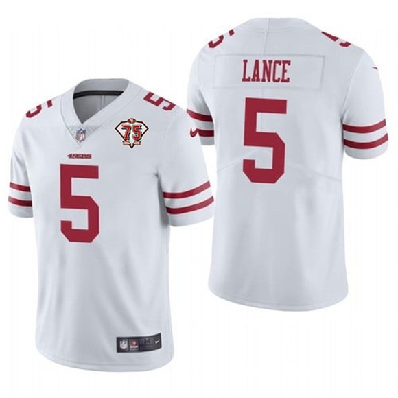 Nike 49ers 5 Trey Lance White 75th Anniversary Vapor Untouchable Limited Jersey Nike 49ers 5 Trey Lance White 75th Anniversary Vapor Untouchable Limited Jersey