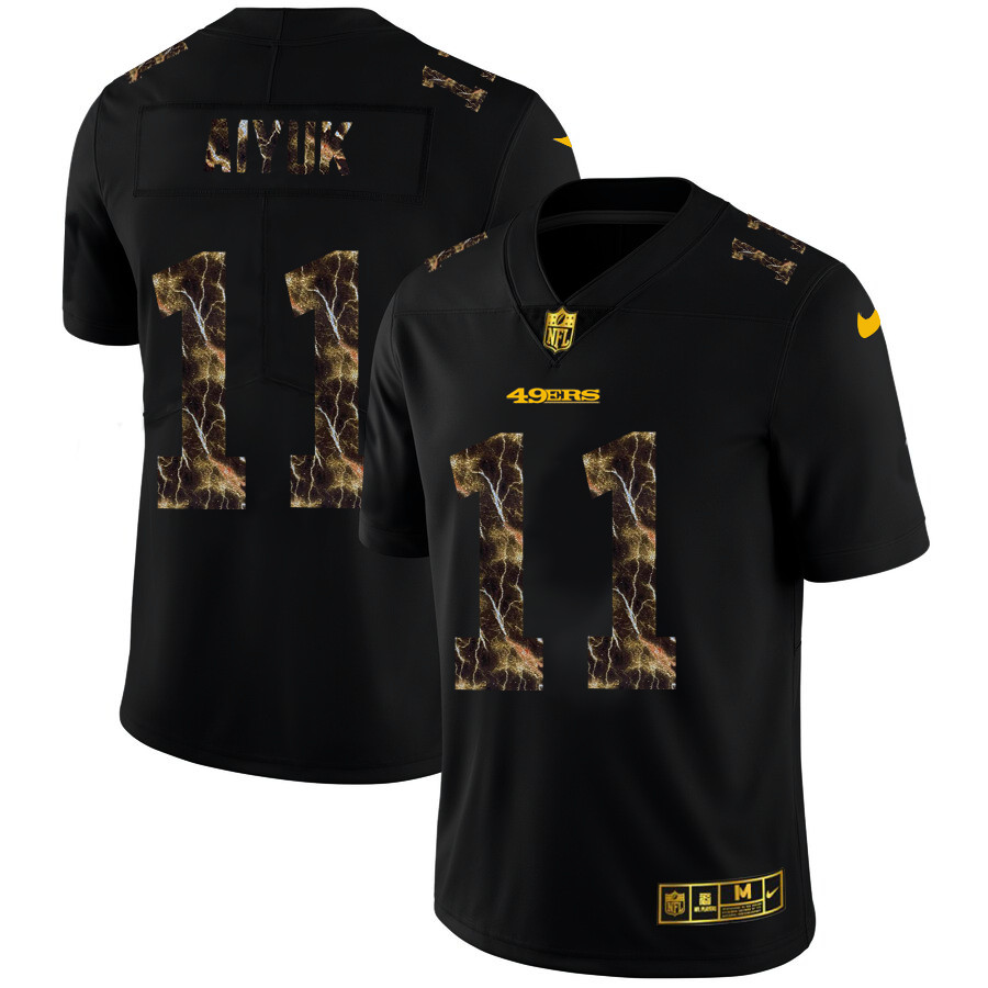 San Francisco 49ers #11 Brandon Aiyuk Men's Black Nike Flocked Lightning Vapor Limited NFL Jersey San Francisco 49ers #11 Brandon Aiyuk Men's Black Nike Flocked Lightning Vapor Limited NFL Jersey