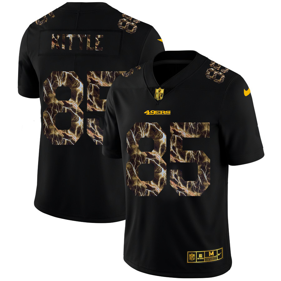 San Francisco 49ers #85 George Kittle Men's Black Nike Flocked Lightning Vapor Limited NFL Jersey San Francisco 49ers #85 George Kittle Men's Black Nike Flocked Lightning Vapor Limited NFL Jersey