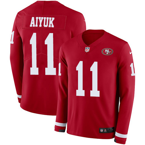 Nike 49ers #11 Brandon Aiyuk Red Team Color Men's Stitched NFL Limited Therma Long Sleeve Jersey Nike 49ers #11 Brandon Aiyuk Red Team Color Men's Stitched NFL Limited Therma Long Sleeve Jersey