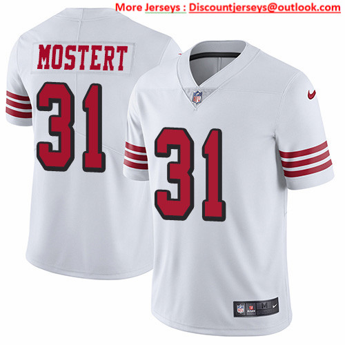 Nike 49ers #31 Raheem Mostert White Men's Stitched NFL Limited Rush Jersey Nike 49ers #31 Raheem Mostert White Men's Stitched NFL Limited Rush Jersey