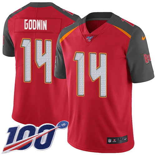 Nike Buccaneers #14 Chris Godwin Red Team Color Men's Stitched NFL 100th Season Vapor Untouchable Limited Jersey Nike Buccaneers #14 Chris Godwin Red Team Color Men's Stitched NFL 100th Season Vapor Untouchable Limited Jersey