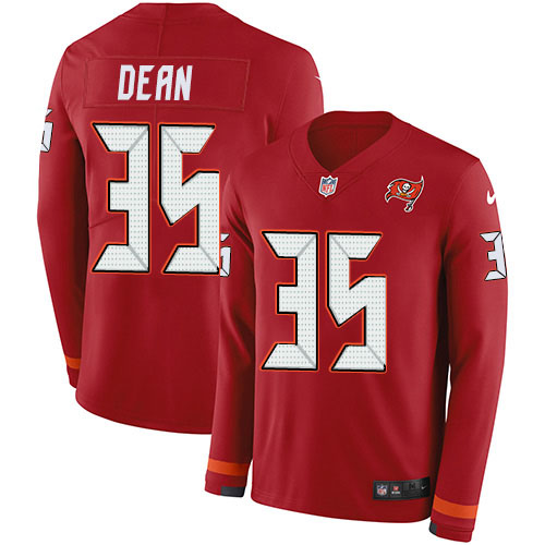 Nike Buccaneers #35 Jamel Dean Red Team Color Men's Stitched NFL Limited Therma Long Sleeve Jersey Nike Buccaneers #35 Jamel Dean Red Team Color Men's Stitched NFL Limited Therma Long Sleeve Jersey