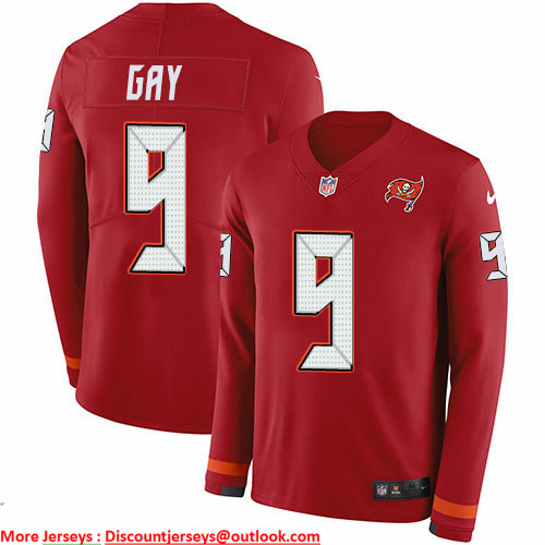 Nike Buccaneers #9 Matt Gay Red Team Color Men's Stitched NFL Limited Therma Long Sleeve Jersey Nike Buccaneers #9 Matt Gay Red Team Color Men's Stitched NFL Limited Therma Long Sleeve Jersey