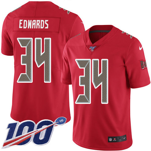 Nike Buccaneers #34 Mike Edwards Red Men's Stitched NFL Limited Rush 100th Season Jersey Nike Buccaneers #34 Mike Edwards Red Men's Stitched NFL Limited Rush 100th Season Jersey