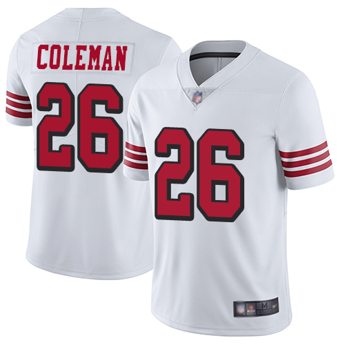 49ers #26 Tevin Coleman White Rush Men's Stitched Football Vapor Untouchable Limited Jersey 49ers #26 Tevin Coleman White Rush Men's Stitched Football Vapor Untouchable Limited Jersey