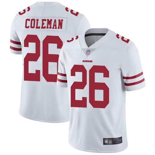49ers #26 Tevin Coleman White Men's Stitched Football Vapor Untouchable Limited Jersey 49ers #26 Tevin Coleman White Men's Stitched Football Vapor Untouchable Limited Jersey