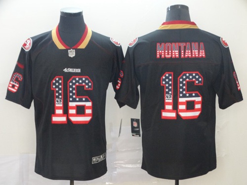 49ers #16 Joe Montana Black Men's Stitched Football Limited Rush USA Flag Jersey 49ers #16 Joe Montana Black Men's Stitched Football Limited Rush USA Flag Jersey