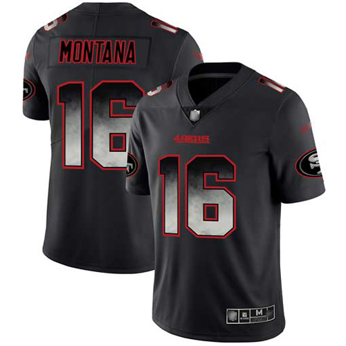 49ers #16 Joe Montana Black Men's Stitched Football Vapor Untouchable Limited Smoke Fashion Jersey 49ers #16 Joe Montana Black Men's Stitched Football Vapor Untouchable Limited Smoke Fashion Jersey
