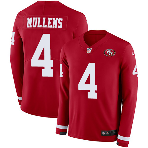 Nike 49ers #4 Nick Mullens Red Team Color Men's Stitched NFL Limited Therma Long Sleeve Jersey Nike 49ers #4 Nick Mullens Red Team Color Men's Stitched NFL Limited Therma Long Sleeve Jersey